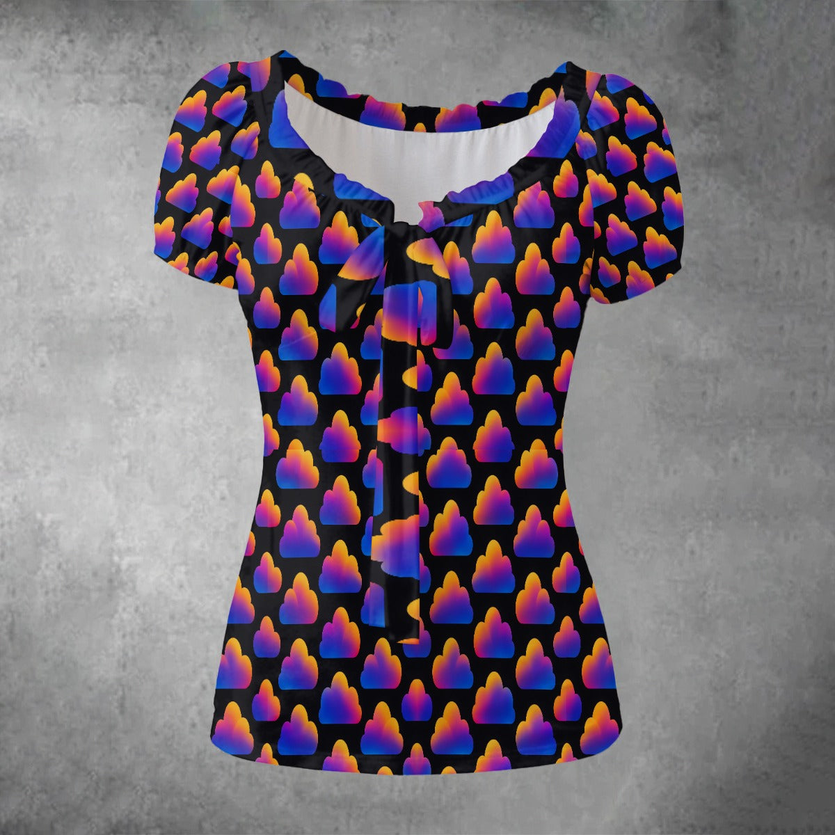 All-over print Women's Puff Sleeve Pleated Shirt