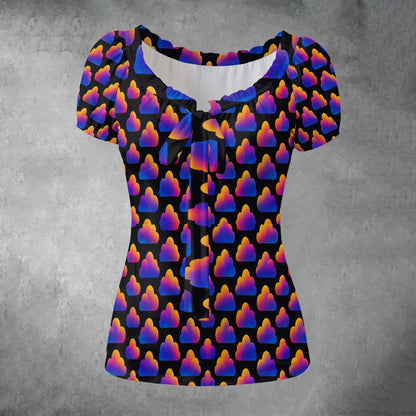All-over print Women's Puff Sleeve Pleated Shirt