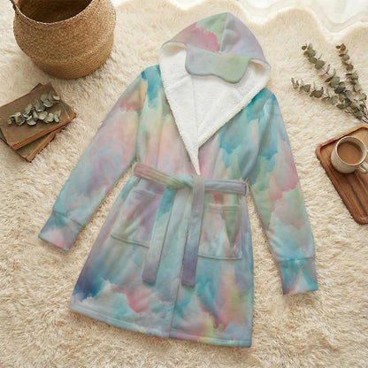 Unisex Flannel Hooded Robe With Eye Mask