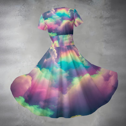 All-over Print Women's Short Sleeve V Neck Midi Dress
