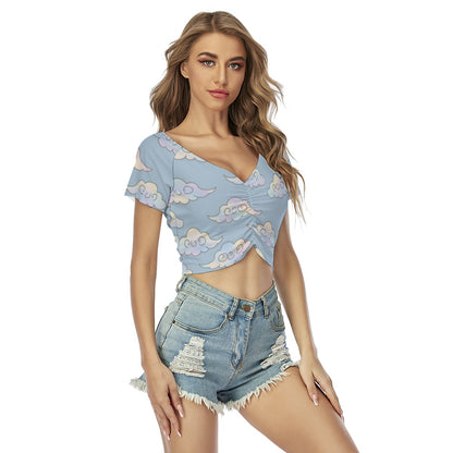 Women's Raglan Drawstring Front Crop Tee