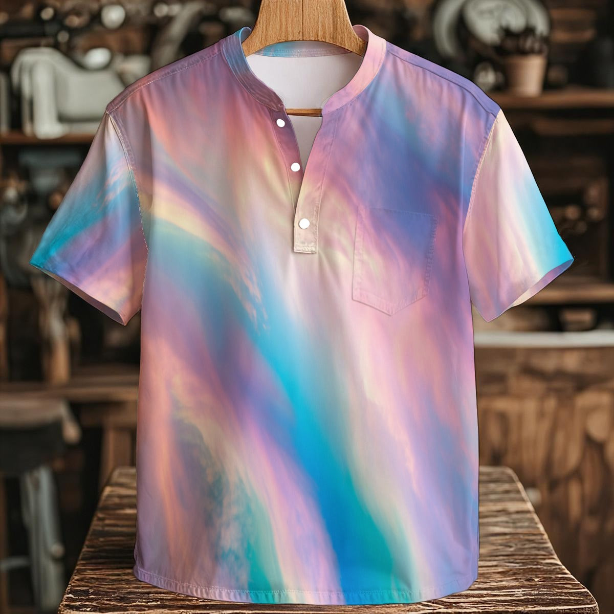 Men's Henley Shirt With Chest Pocket