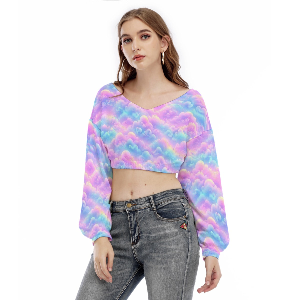 Women's V-neck Long Sleeve Cropped Sweatshirt