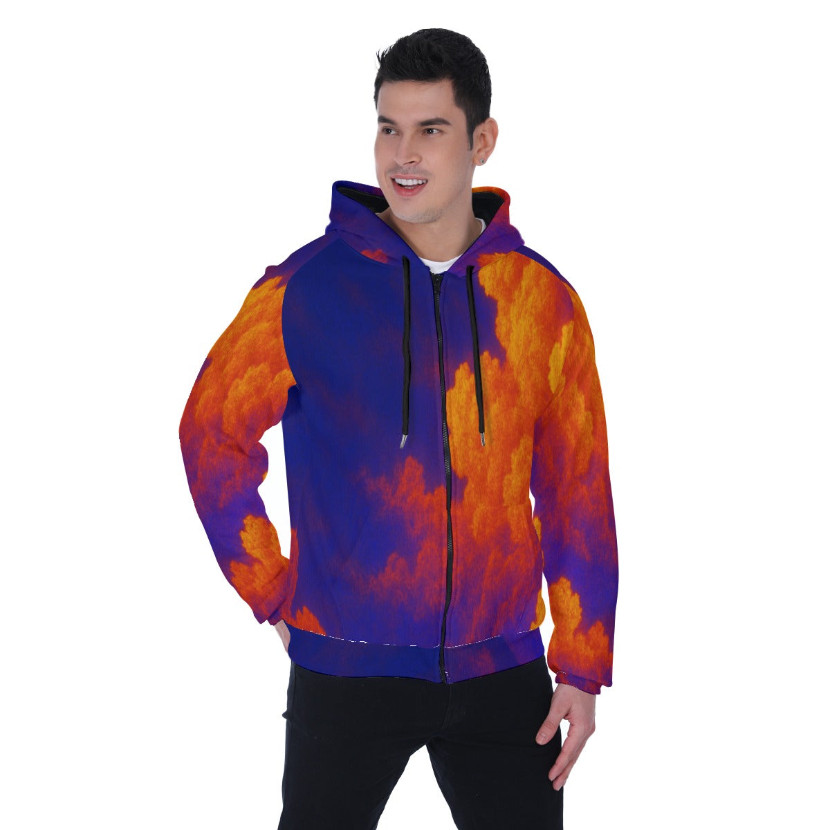 Men's Heavy Fleece Raglan Zip Up Hoodie With Pocket