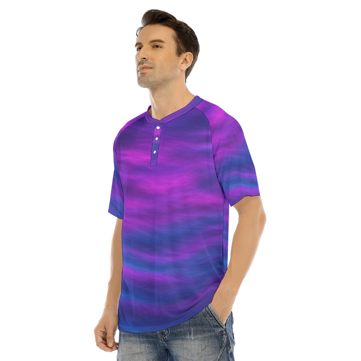 Men's Raglan Sleeve T-shirt With Button Closure