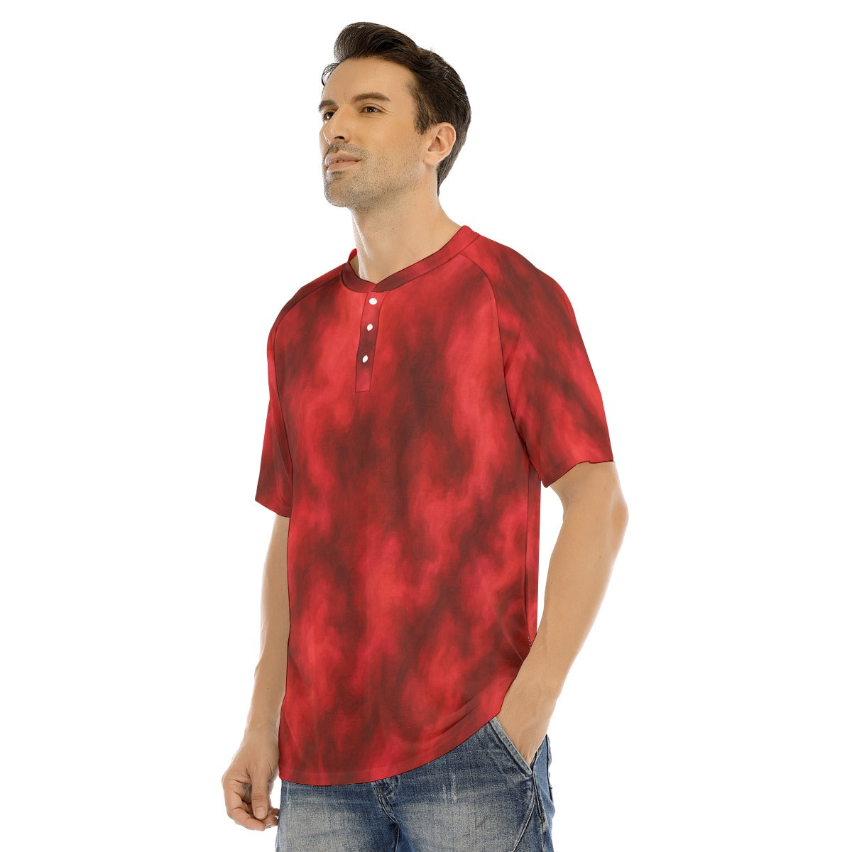 Men's Raglan Sleeve T-shirt With Button Closure