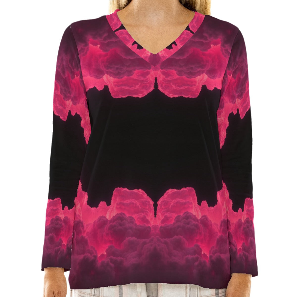 Women's Loose V-Neck T-Shirt With Long Sleeve