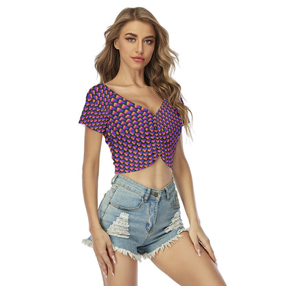 Women's Raglan Drawstring Front Crop Tee