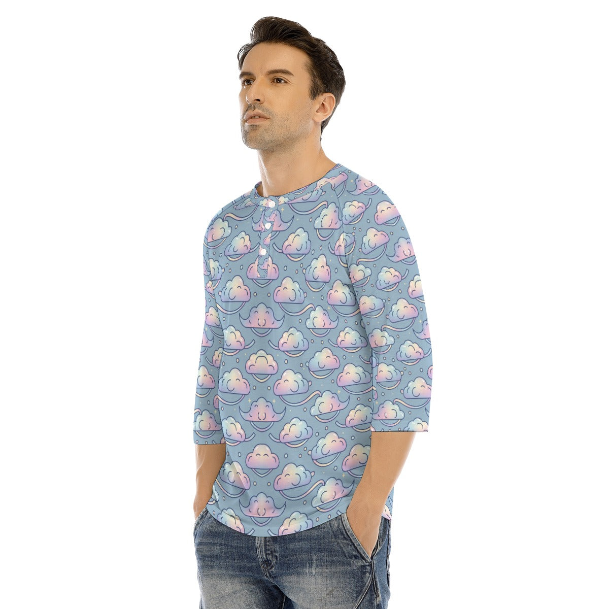 Men's Bracelet Sleeve T-shirt With Button Closure - view 3