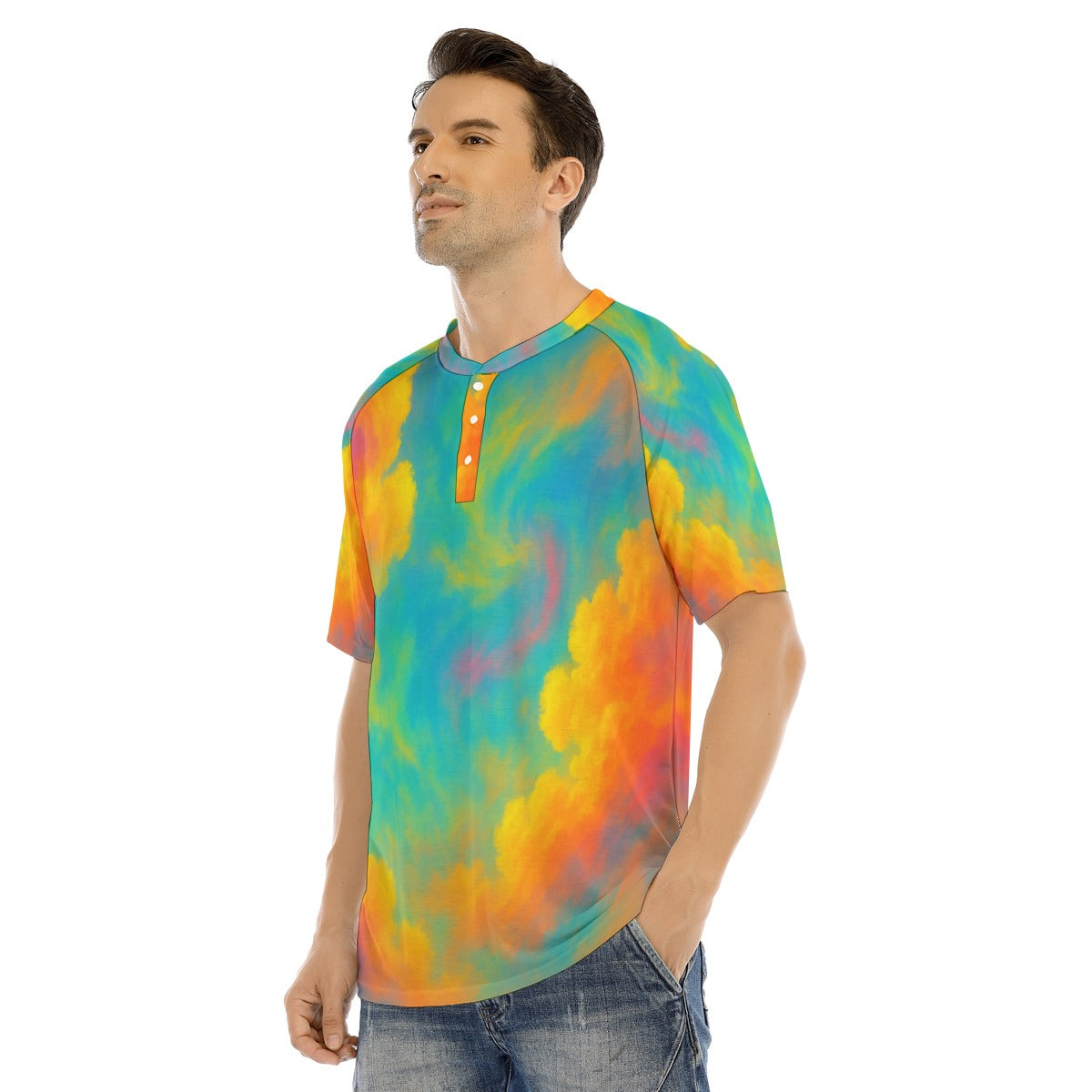 Men's Raglan Sleeve T-shirt With Button Closure