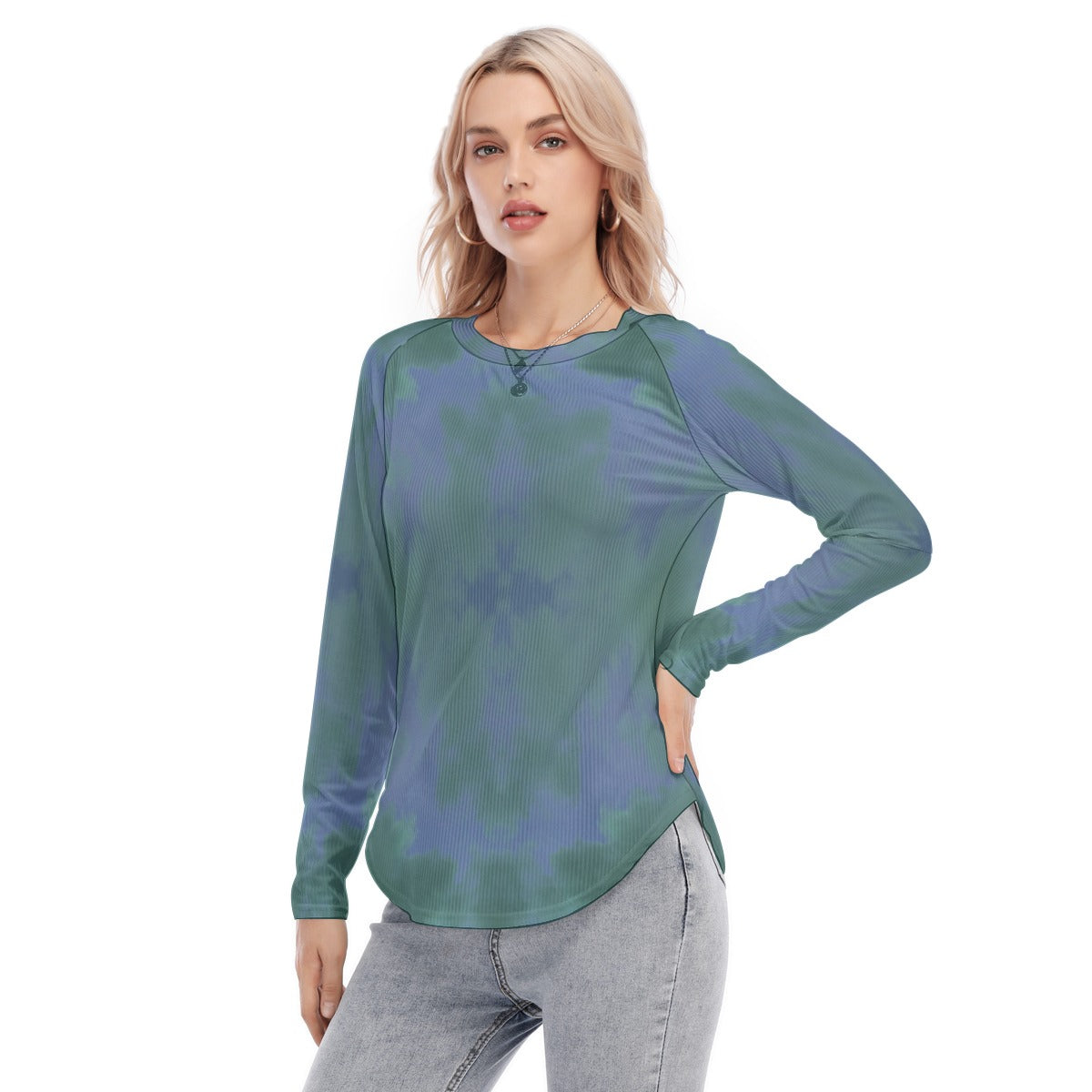 Women's Raglan Sleeves U-Shaped Hem Long Sleeves Blouse