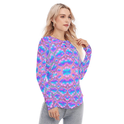 Women's Raglan Sleeves U-Shaped Hem Long Sleeves Blouse