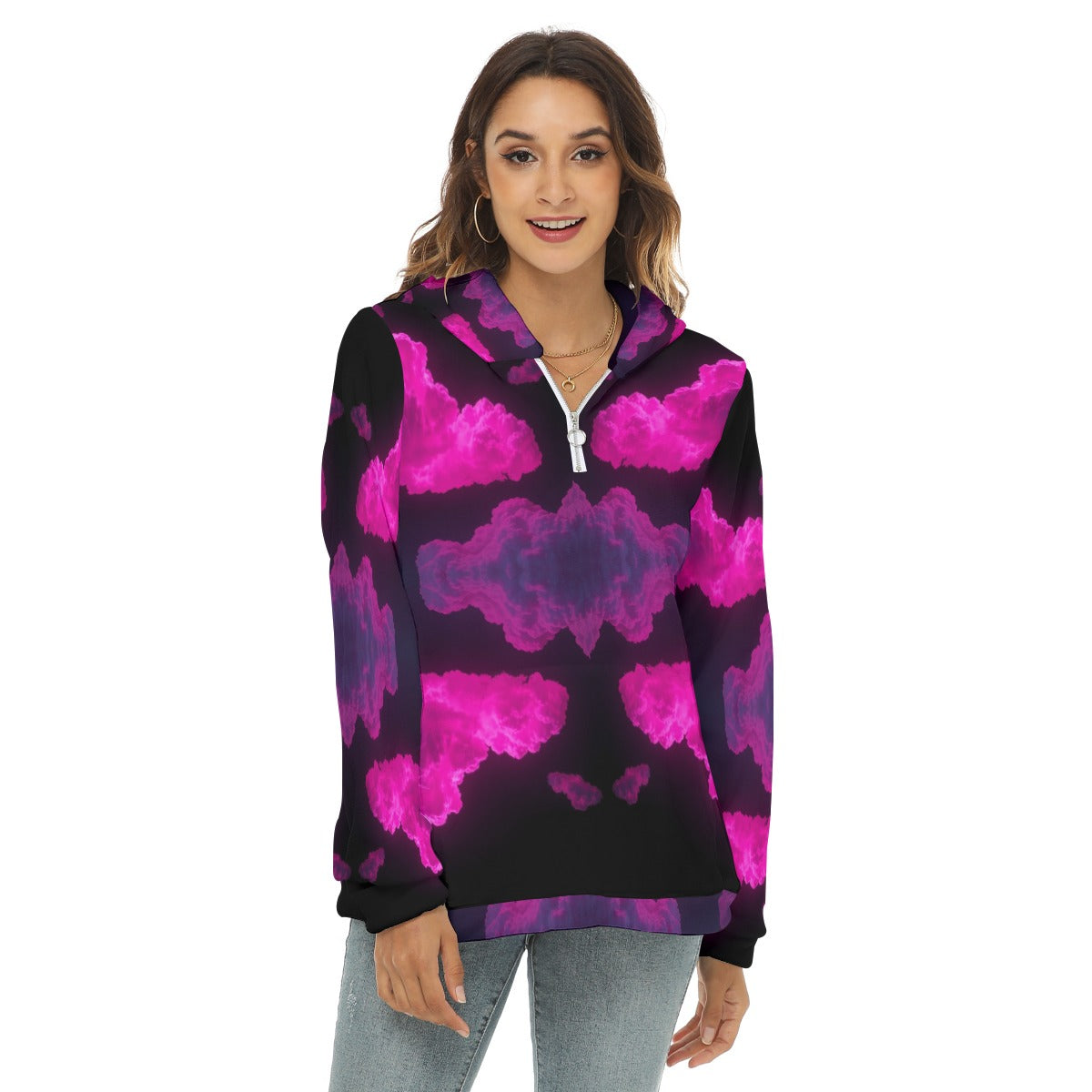 Women's Borg Fleece Hoodie With Half Zip