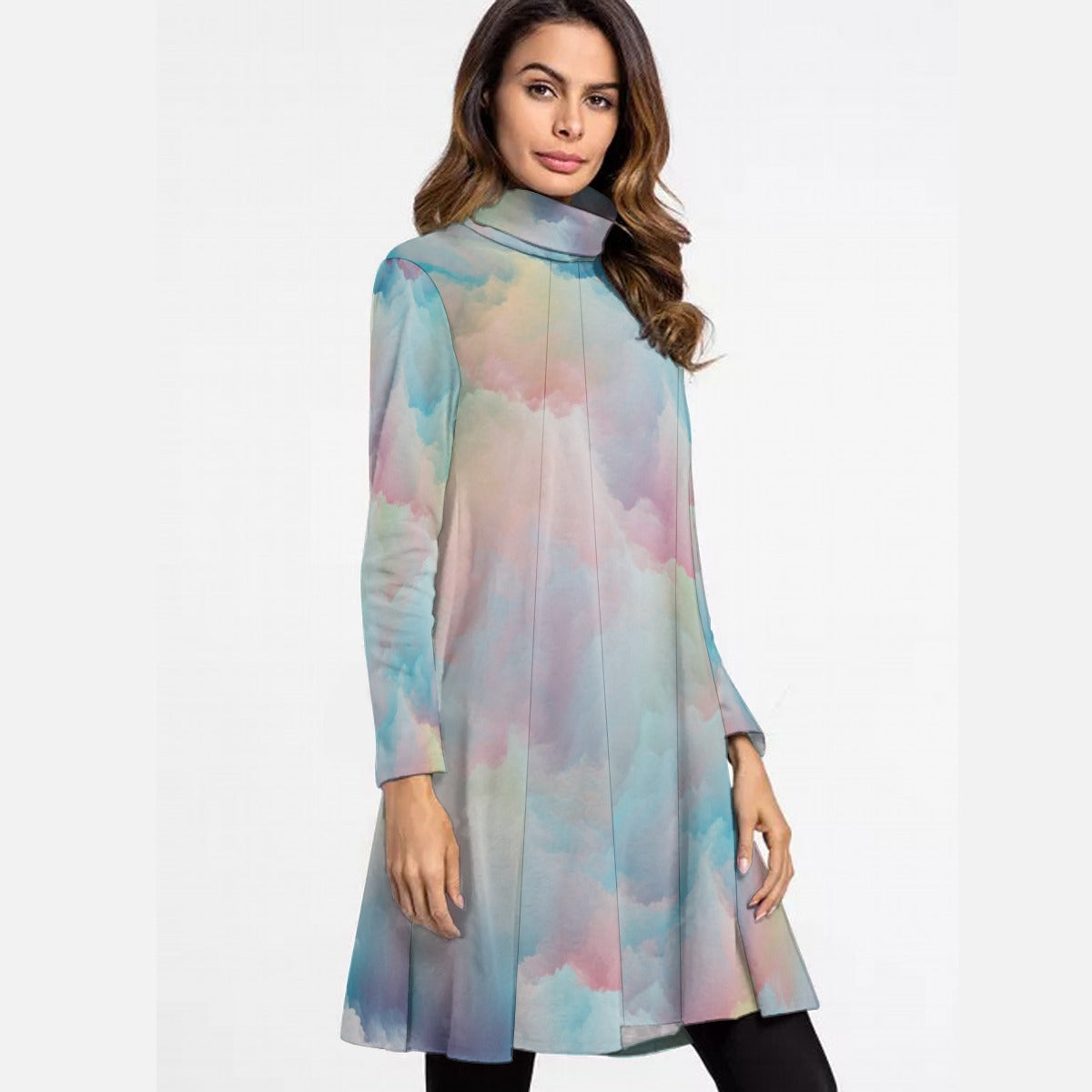 Women's High Neck Dress With Long Sleeve