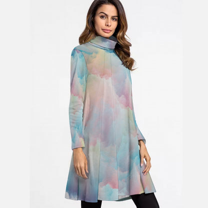 Women's High Neck Dress With Long Sleeve