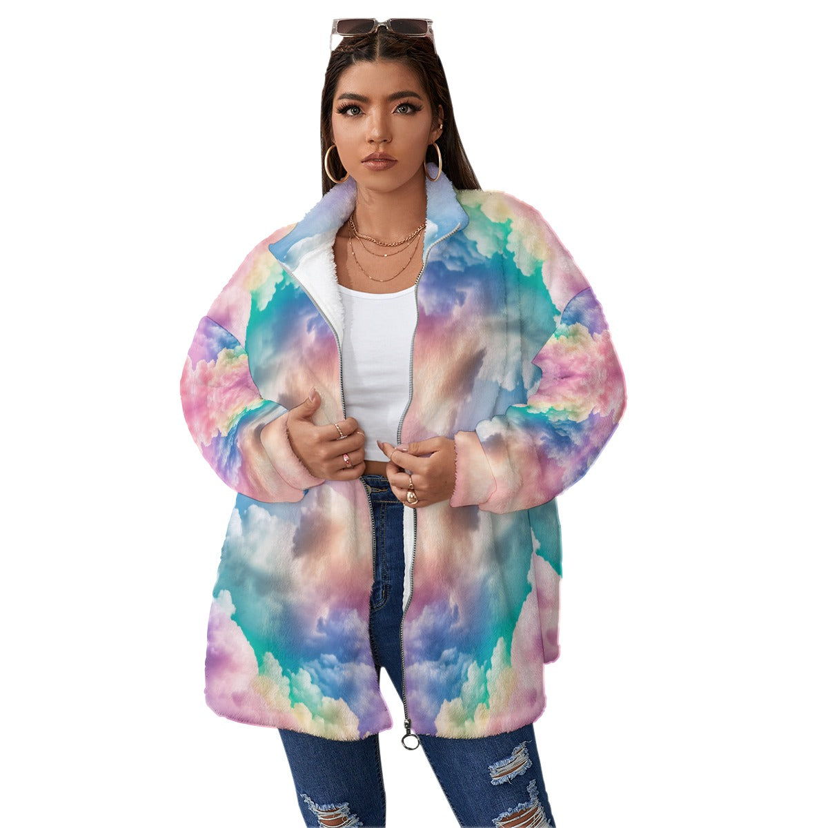 Unisex Borg Fleece Stand-up Collar Coat With Zipper Closure(Plus Size)