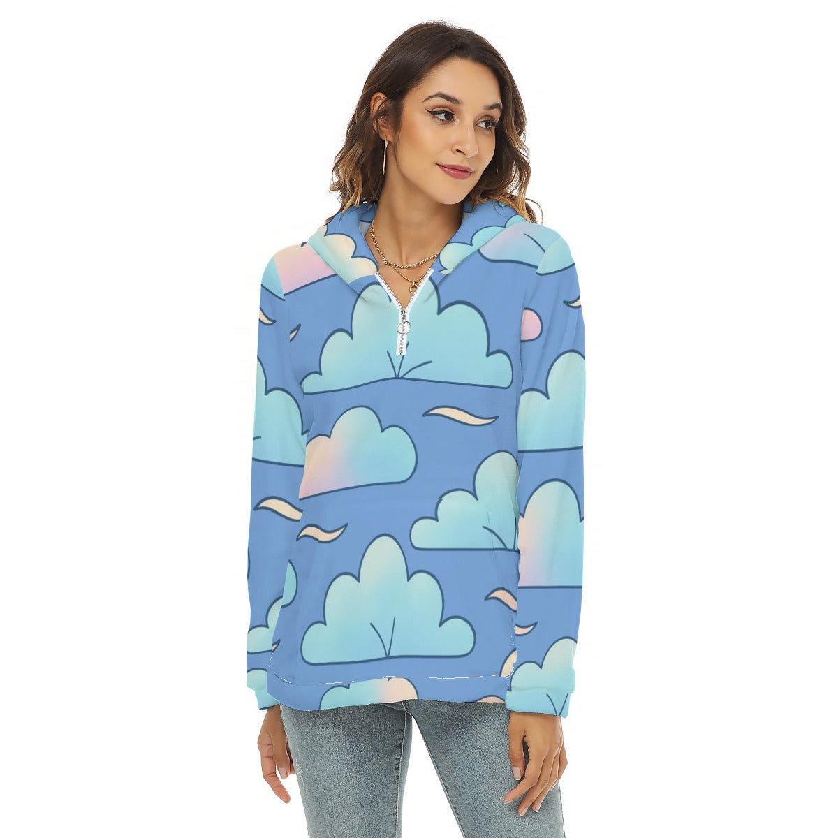 Women's Borg Fleece Hoodie With Half Zip