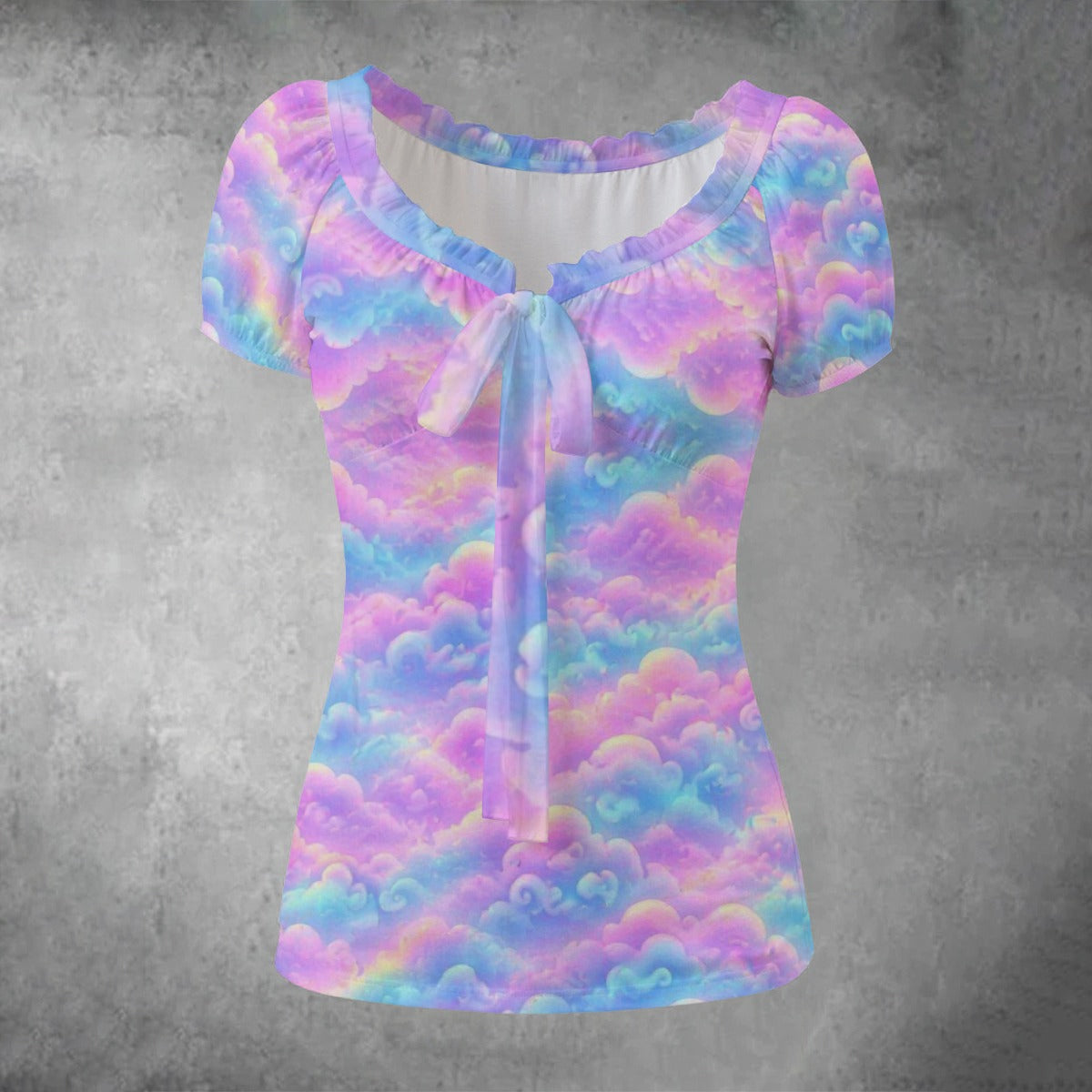 All-over print Women's Puff Sleeve Pleated Shirt