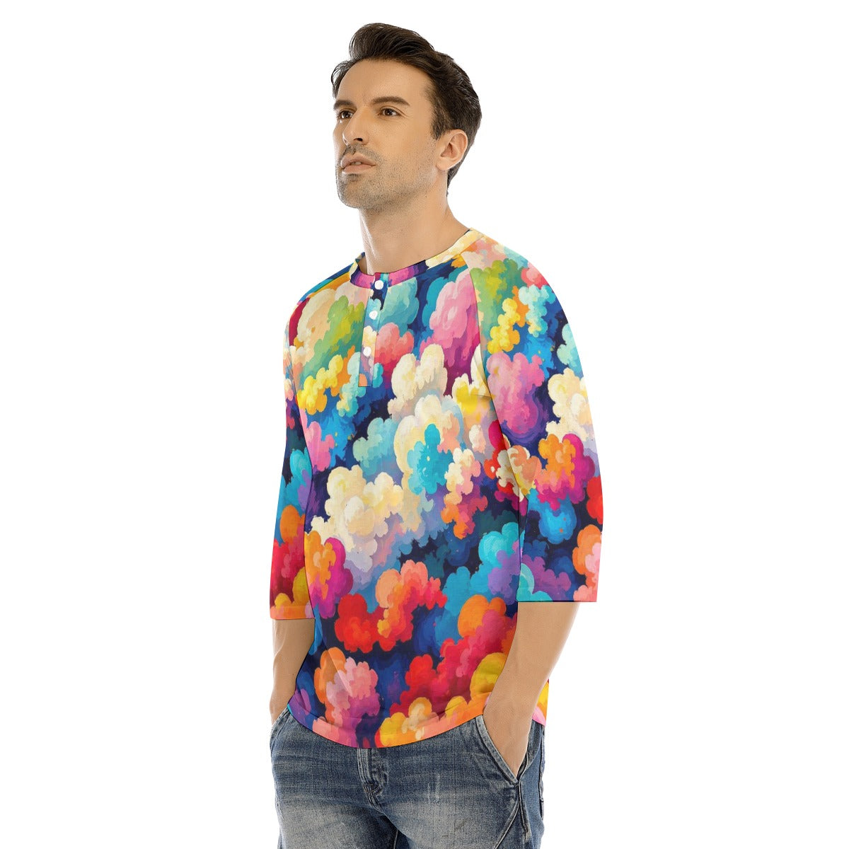 Men's Bracelet Sleeve T-shirt With Button Closure - view 3