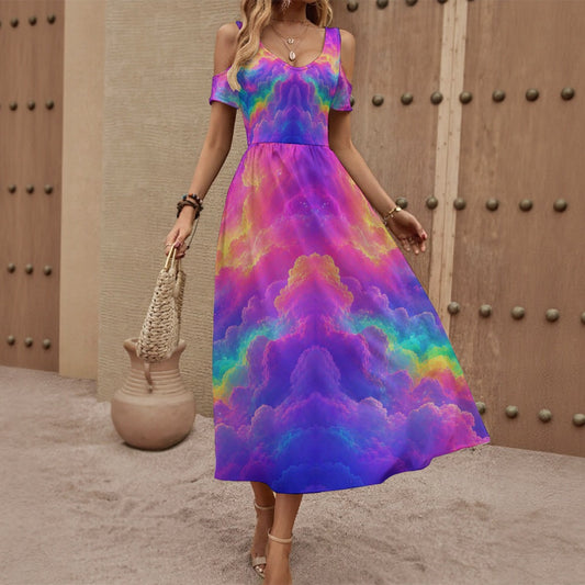 Women's V-neck Off-shoulder Dress