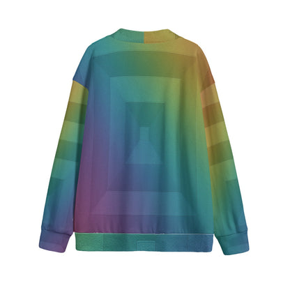 Unisex V-neck Knitted Fleece Cardigan With Button Closure