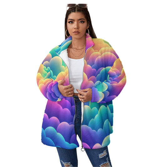 Unisex Borg Fleece Stand-up Collar Coat With Zipper Closure(Plus Size)