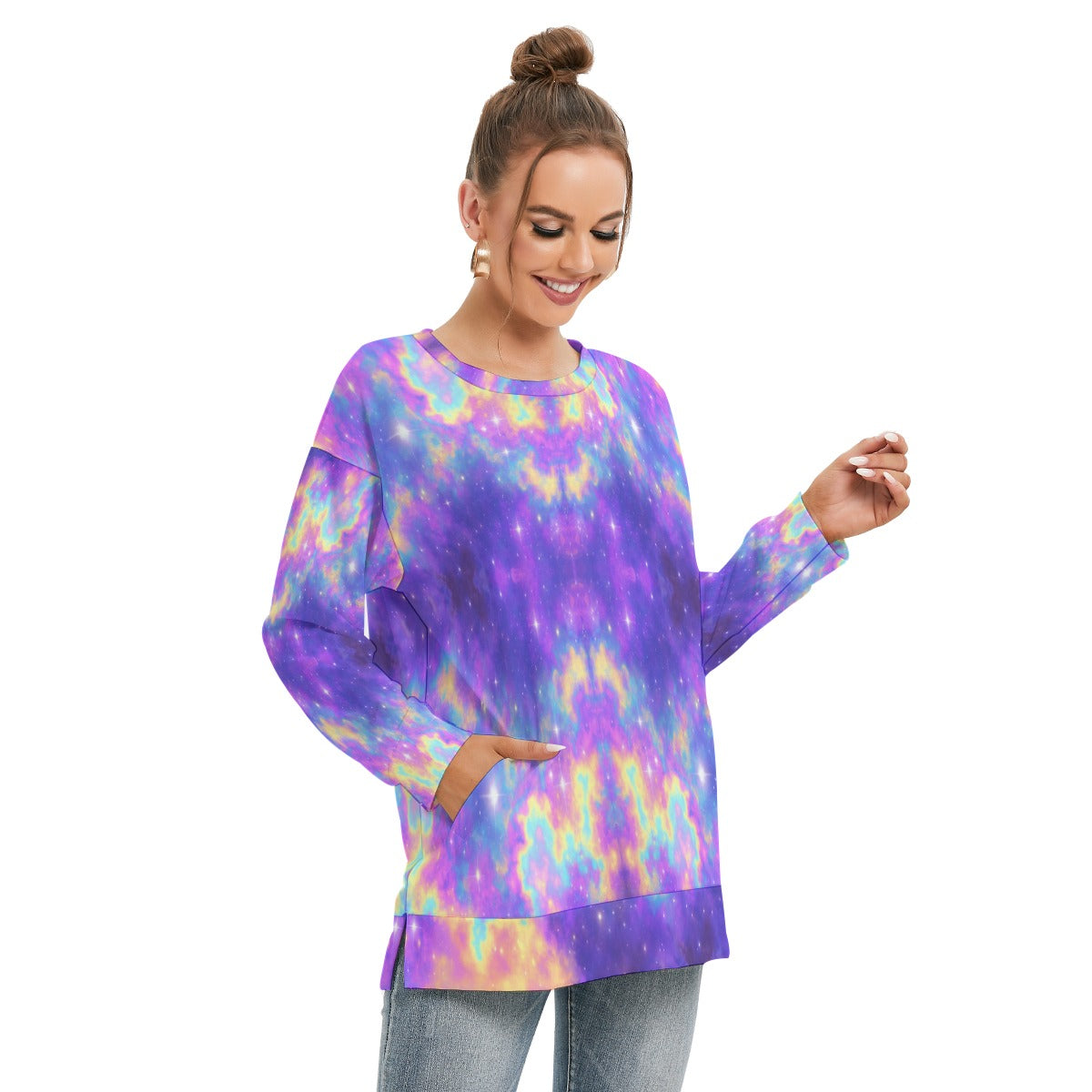 Women's Side Split O-neck Sweatshirt