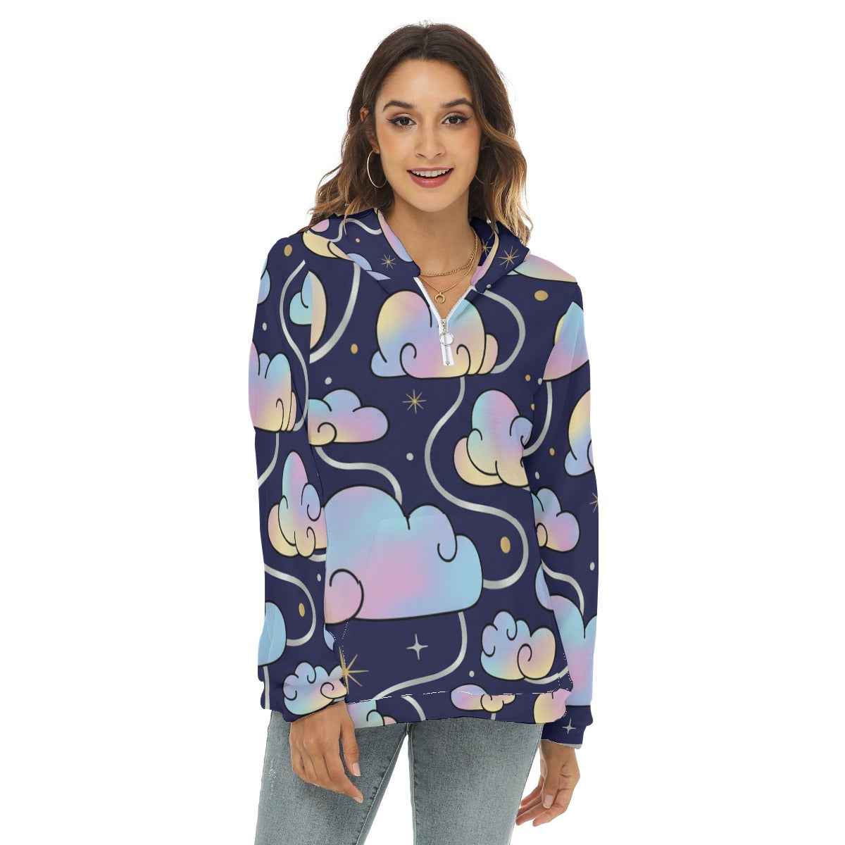 Women's Borg Fleece Hoodie With Half Zip