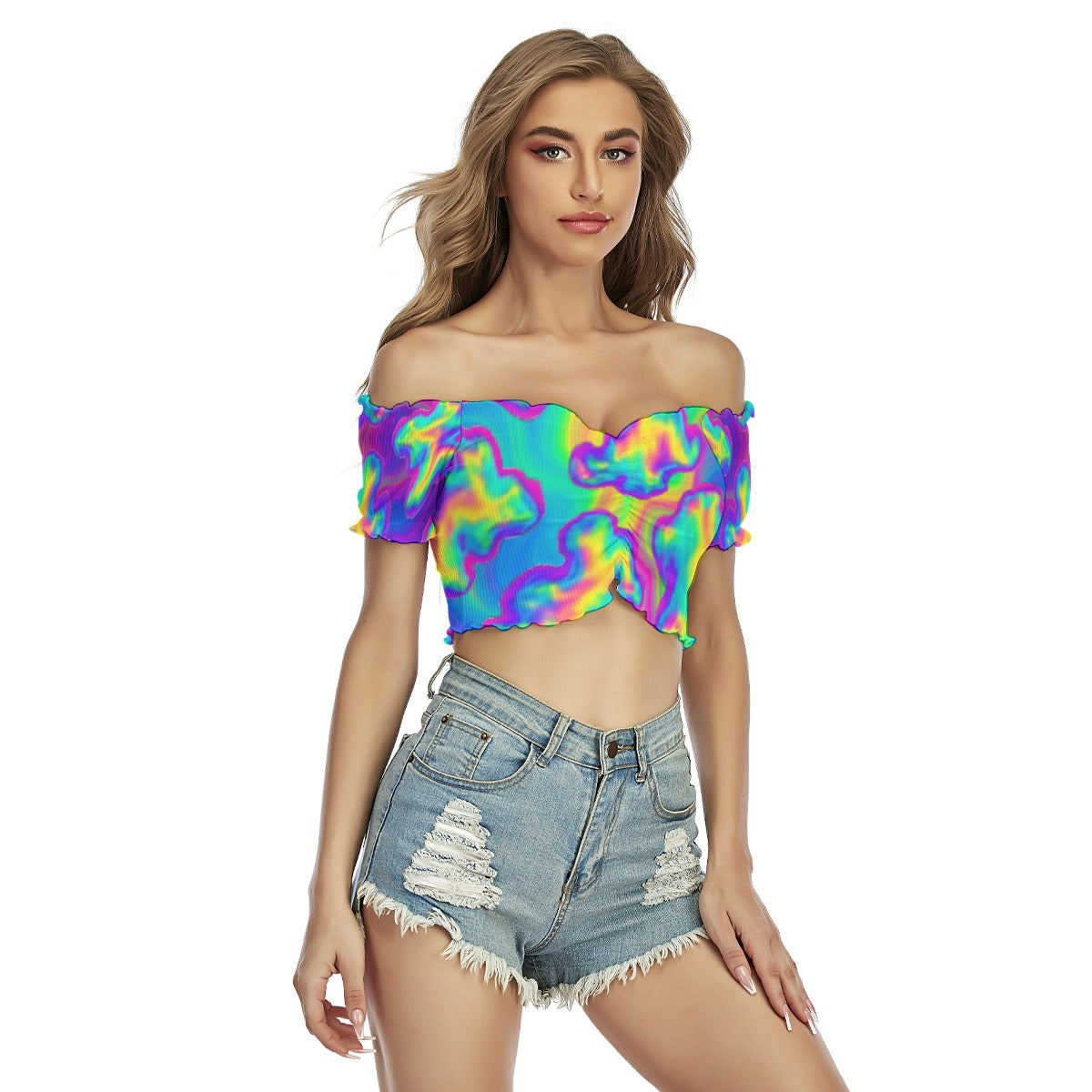 Women's One-shoulder Off-the-navel Short Sleeve T-shirt