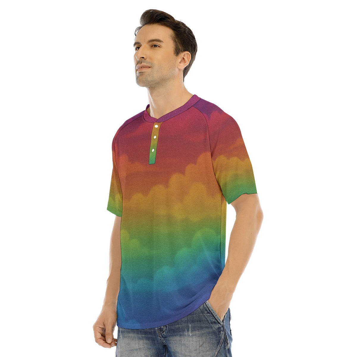 Men's Raglan Sleeve T-shirt With Button Closure
