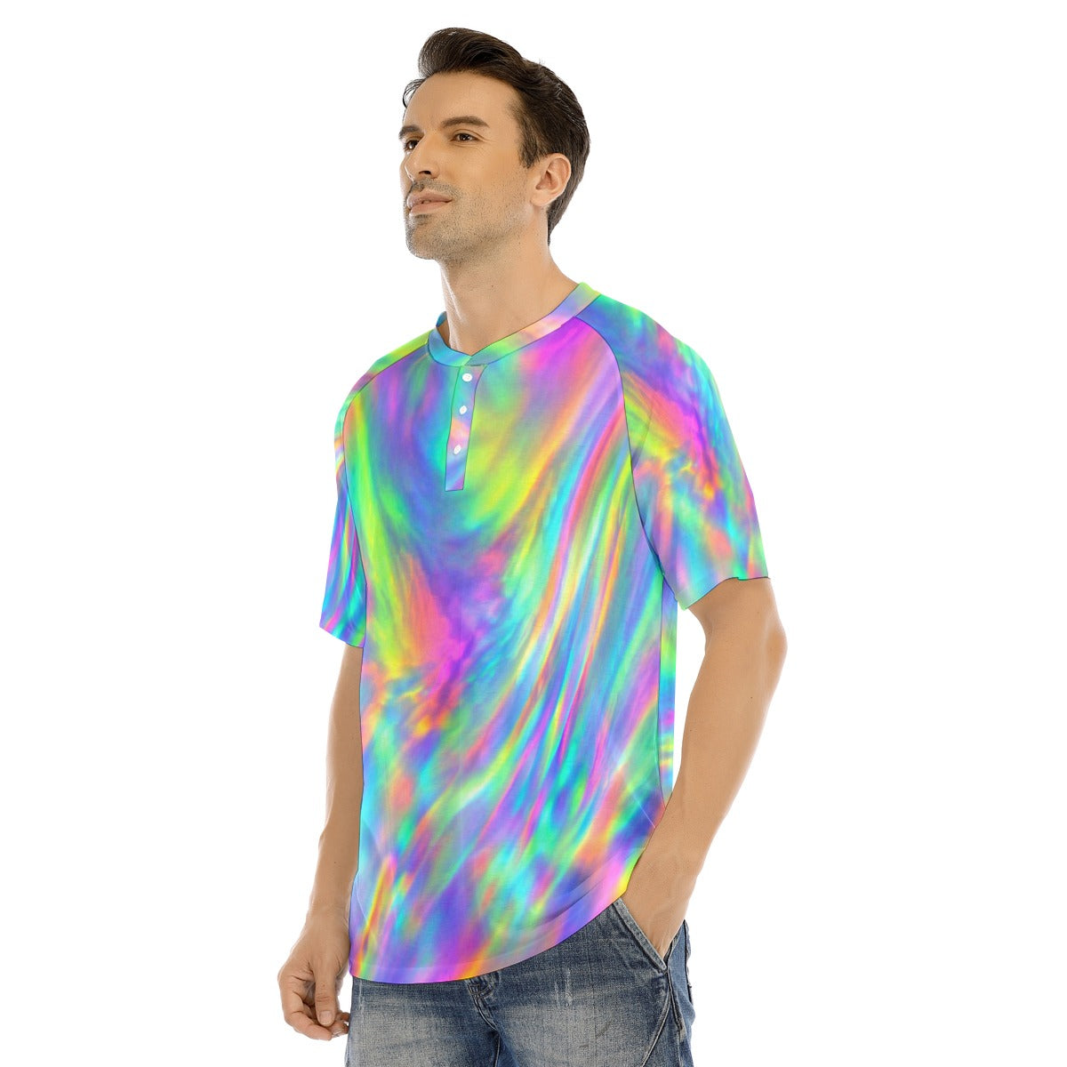 Men's Raglan Sleeve T-shirt With Button Closure
