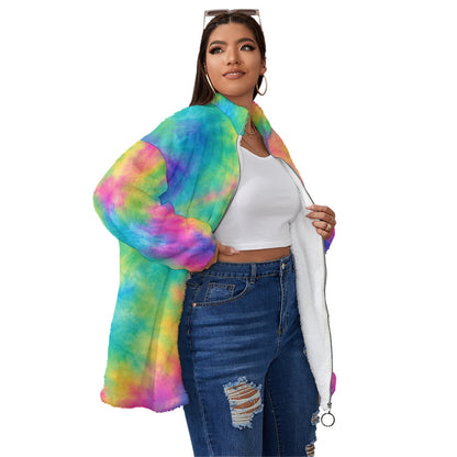 Unisex Borg-Fleece Stand-Up Collar Zip Coat — Plus Size - view 3