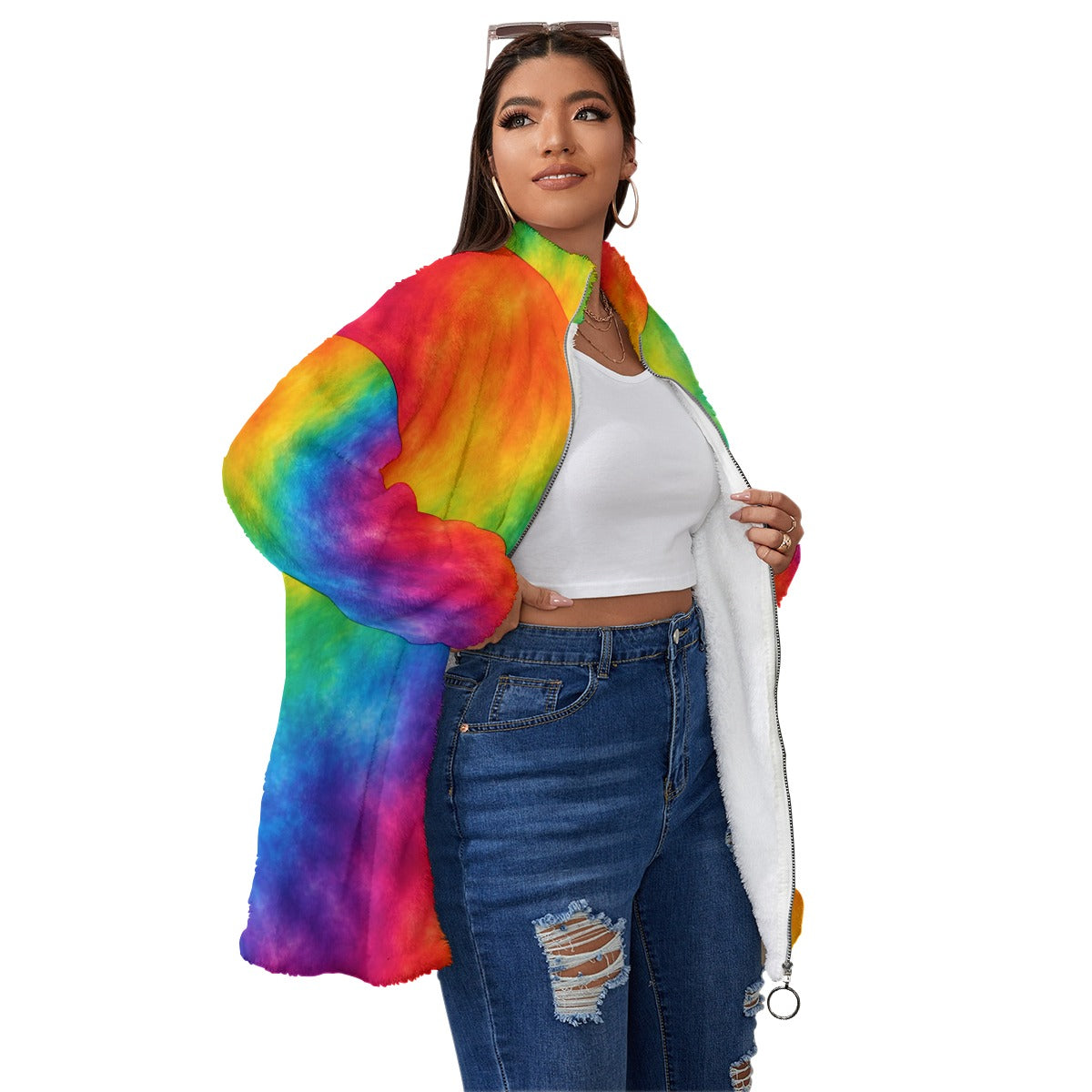 Unisex Borg-Fleece Stand-Up Collar Zip Coat — Plus Size - view 3