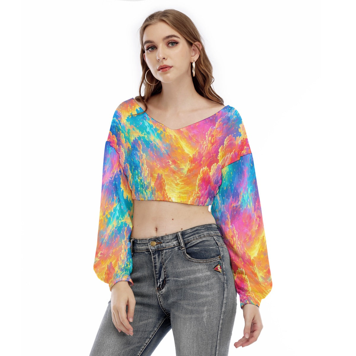 Women's V-neck Long Sleeve Cropped Sweatshirt
