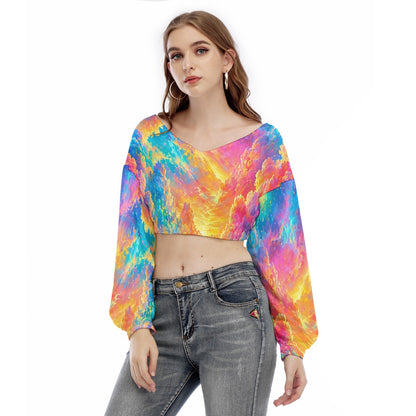 Women's V-neck Long Sleeve Cropped Sweatshirt