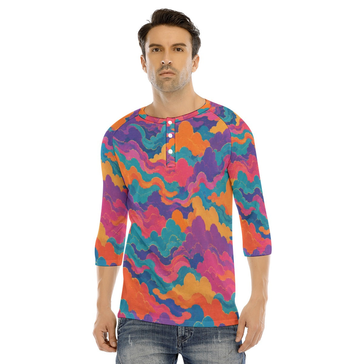 Men's Bracelet Sleeve T-shirt With Button Closure - view 1