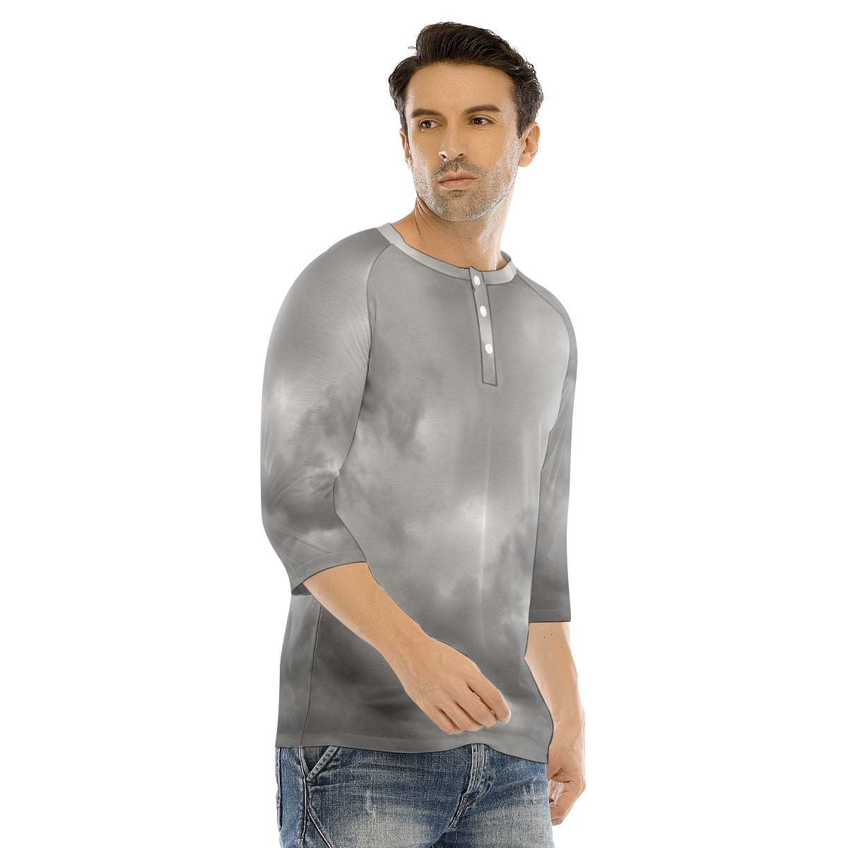 Men's Bracelet Sleeve T-shirt With Button Closure - view 2