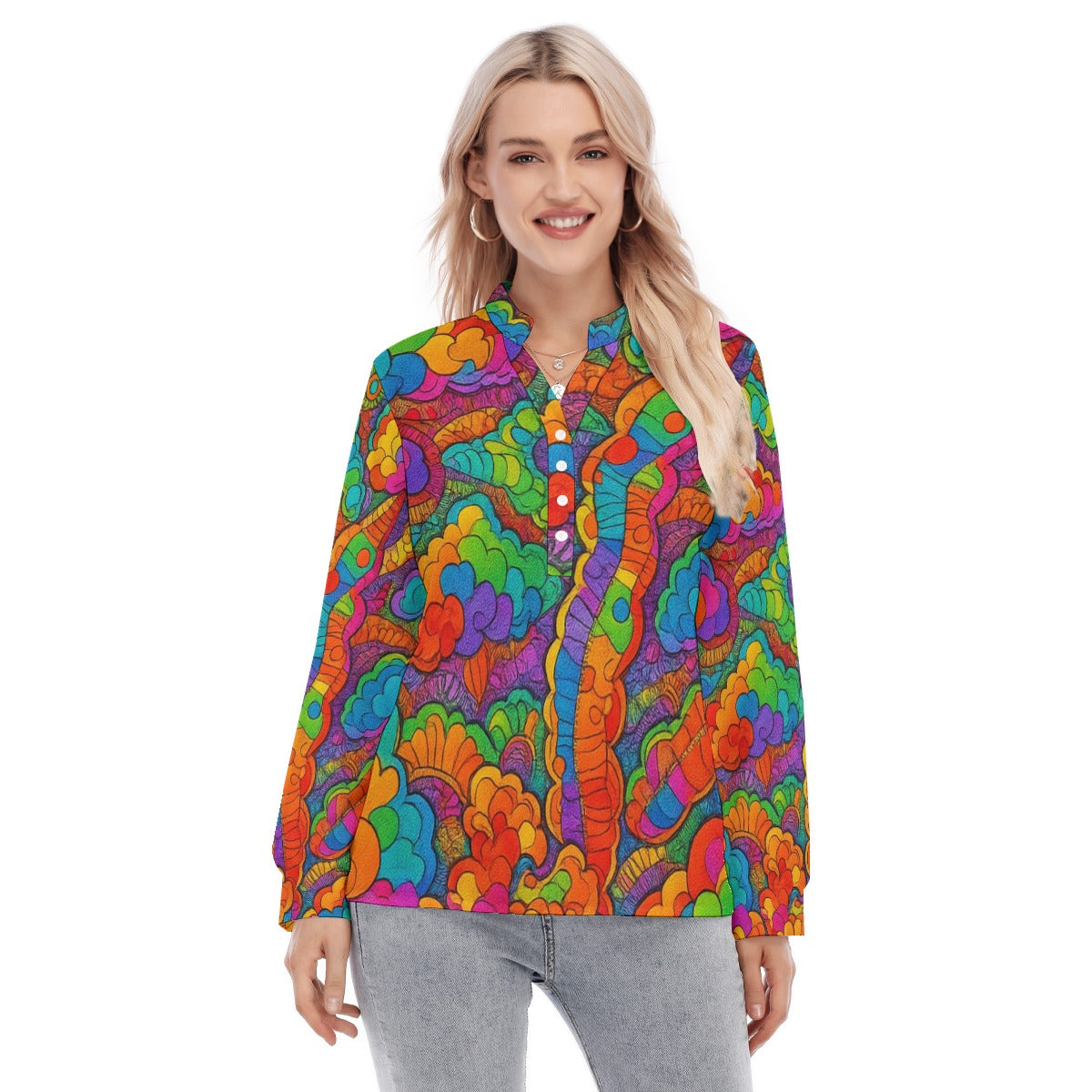 Women's Long Sleeve Blouse With Button Closure