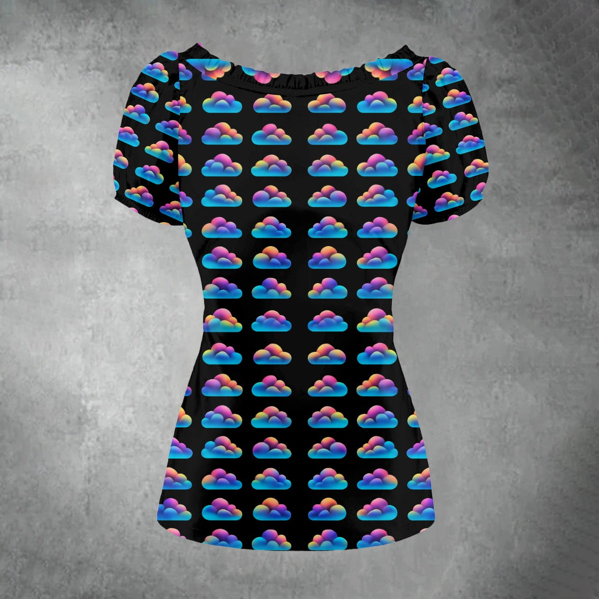 All-over print Women's Puff Sleeve Pleated Shirt