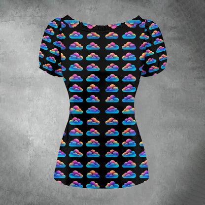 All-over print Women's Puff Sleeve Pleated Shirt