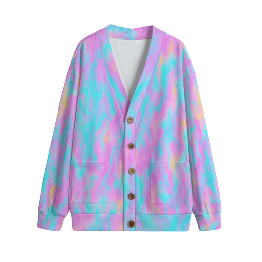 Unisex V-neck Knitted Fleece Cardigan With Button Closure