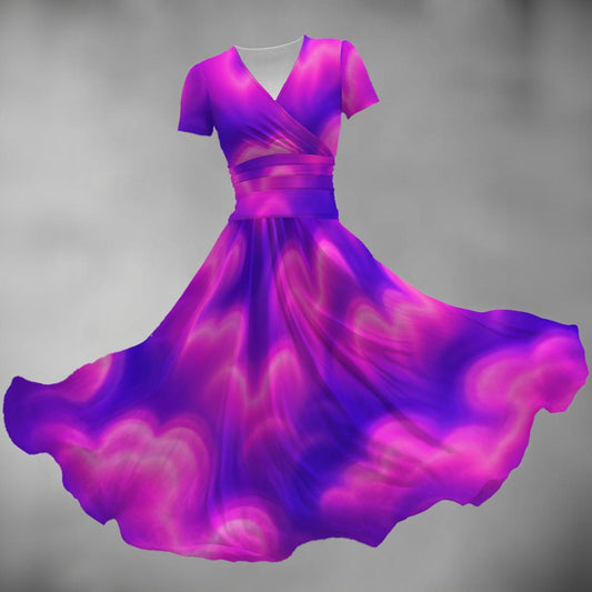 All-over Print Women's Short Sleeve V Neck Midi Dress