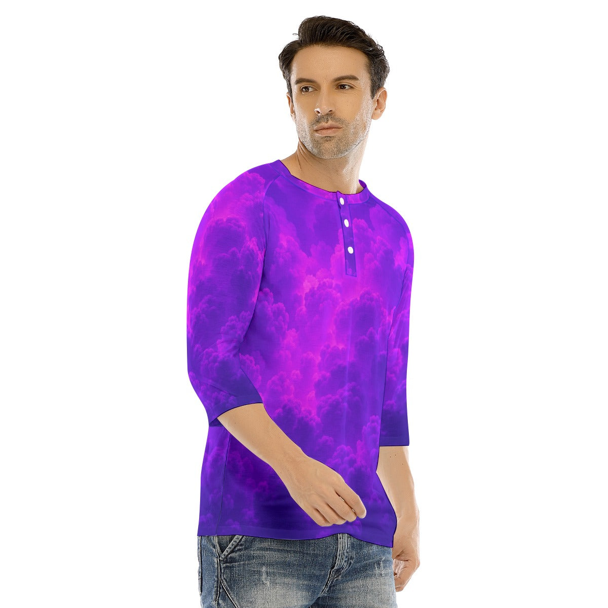 Men's Bracelet Sleeve T-shirt With Button Closure - view 2
