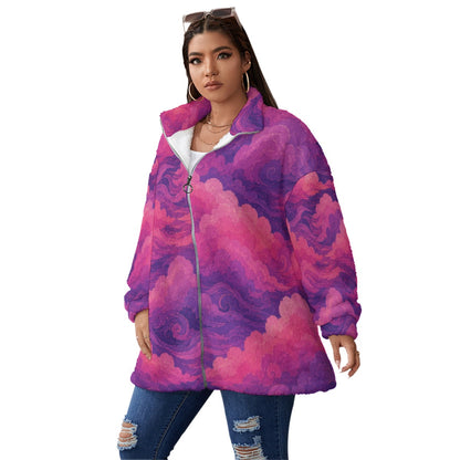 Unisex Borg Fleece Stand-up Collar Coat With Zipper Closure(Plus Size)