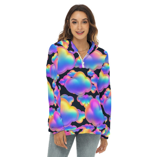 Women's Borg Fleece Hoodie With Half Zip