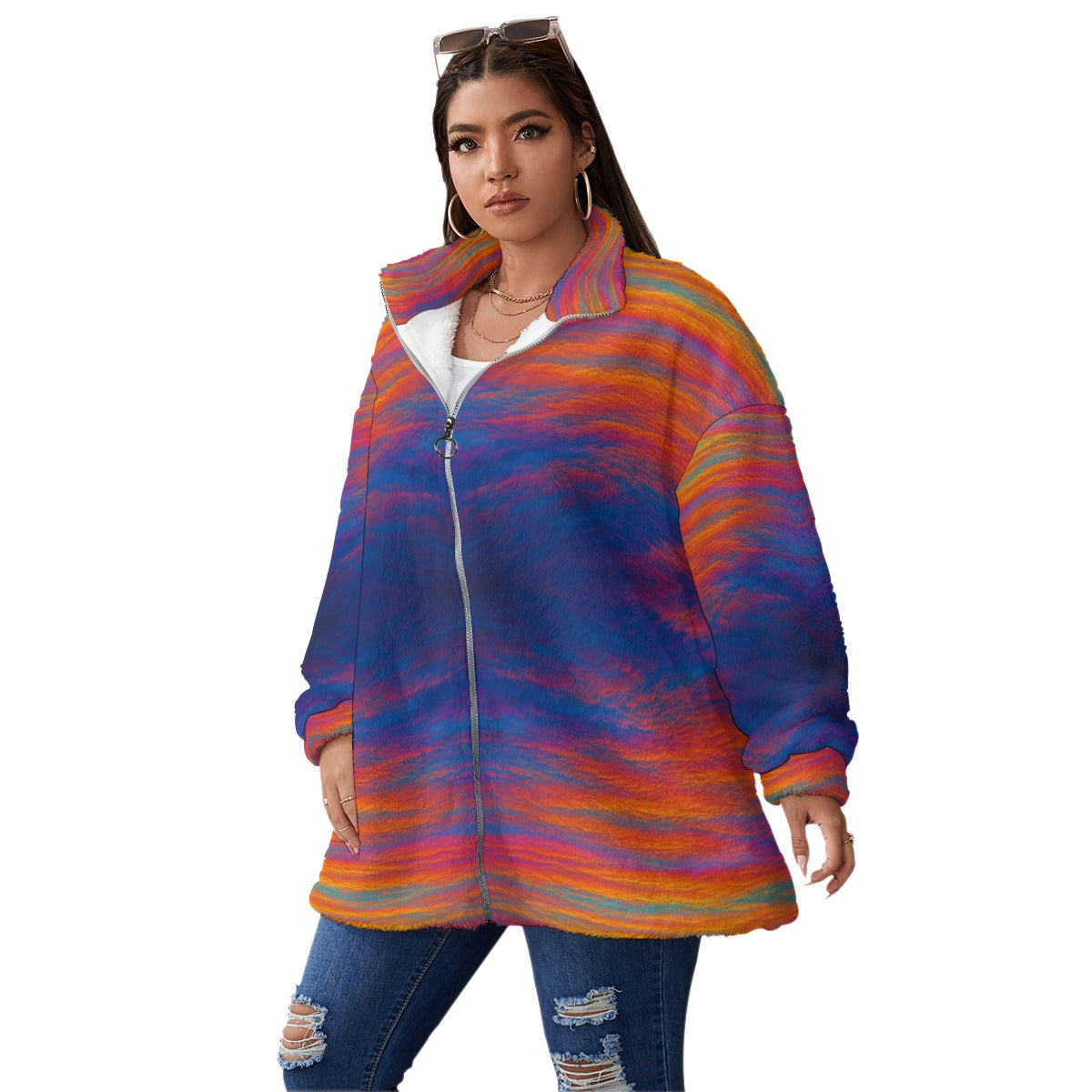 Unisex Borg Fleece Stand-up Collar Coat With Zipper Closure(Plus Size)