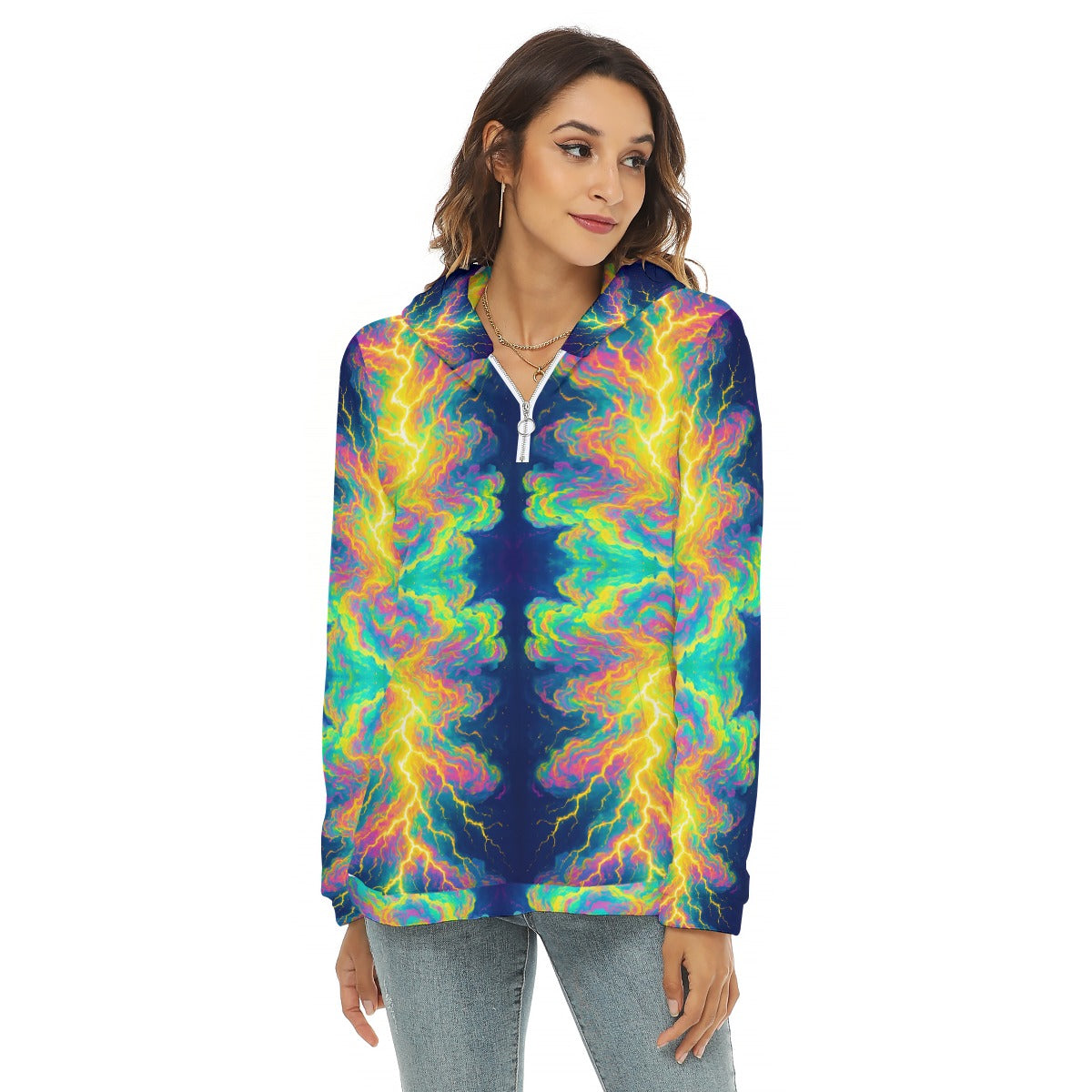 Women's Borg Fleece Hoodie With Half Zip