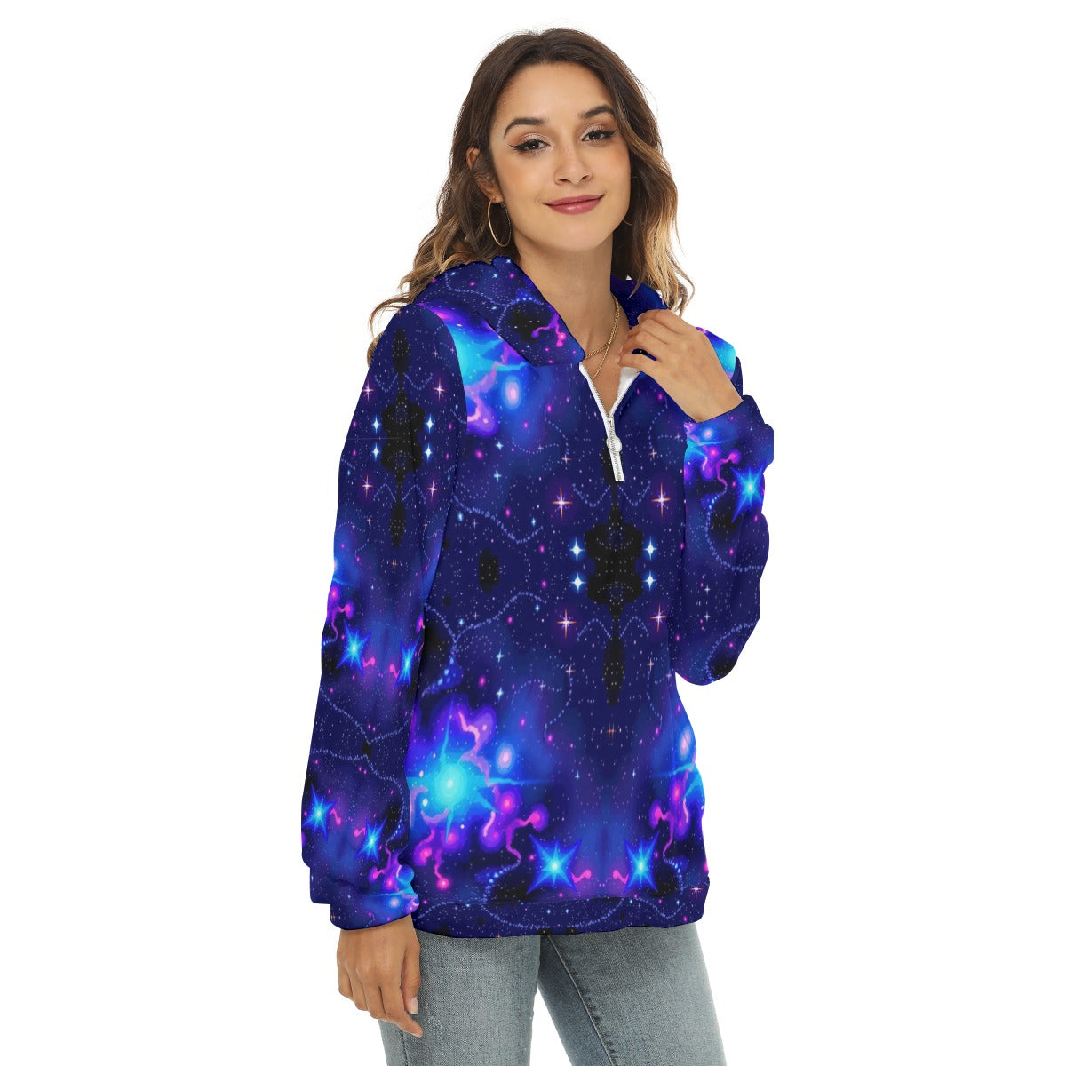 Women's Borg Fleece Hoodie With Half Zip
