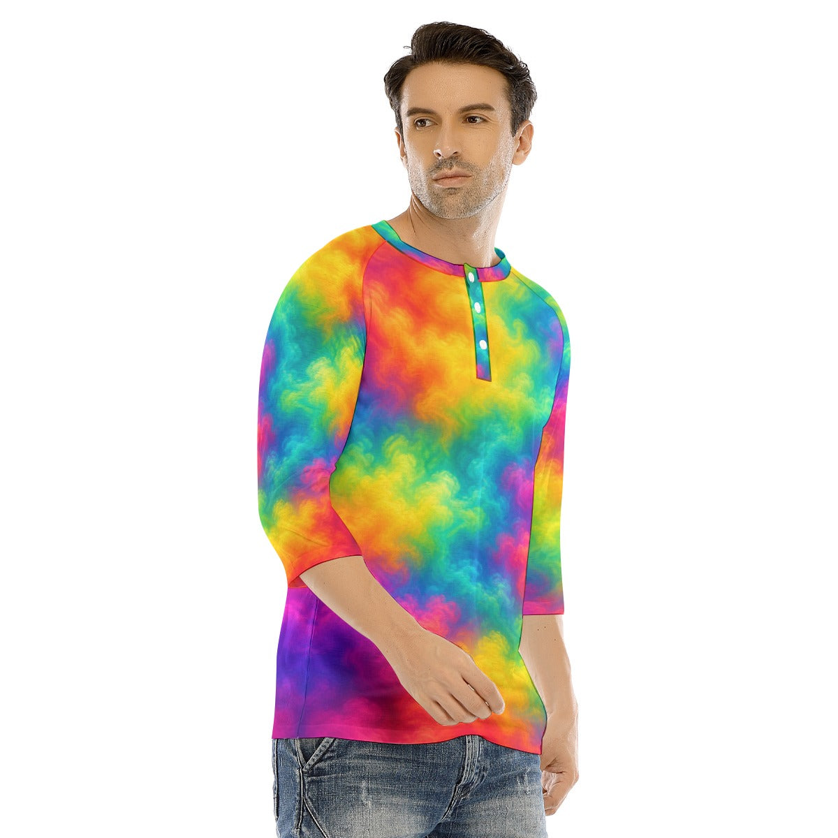 Men's Bracelet Sleeve T-shirt With Button Closure - view 2