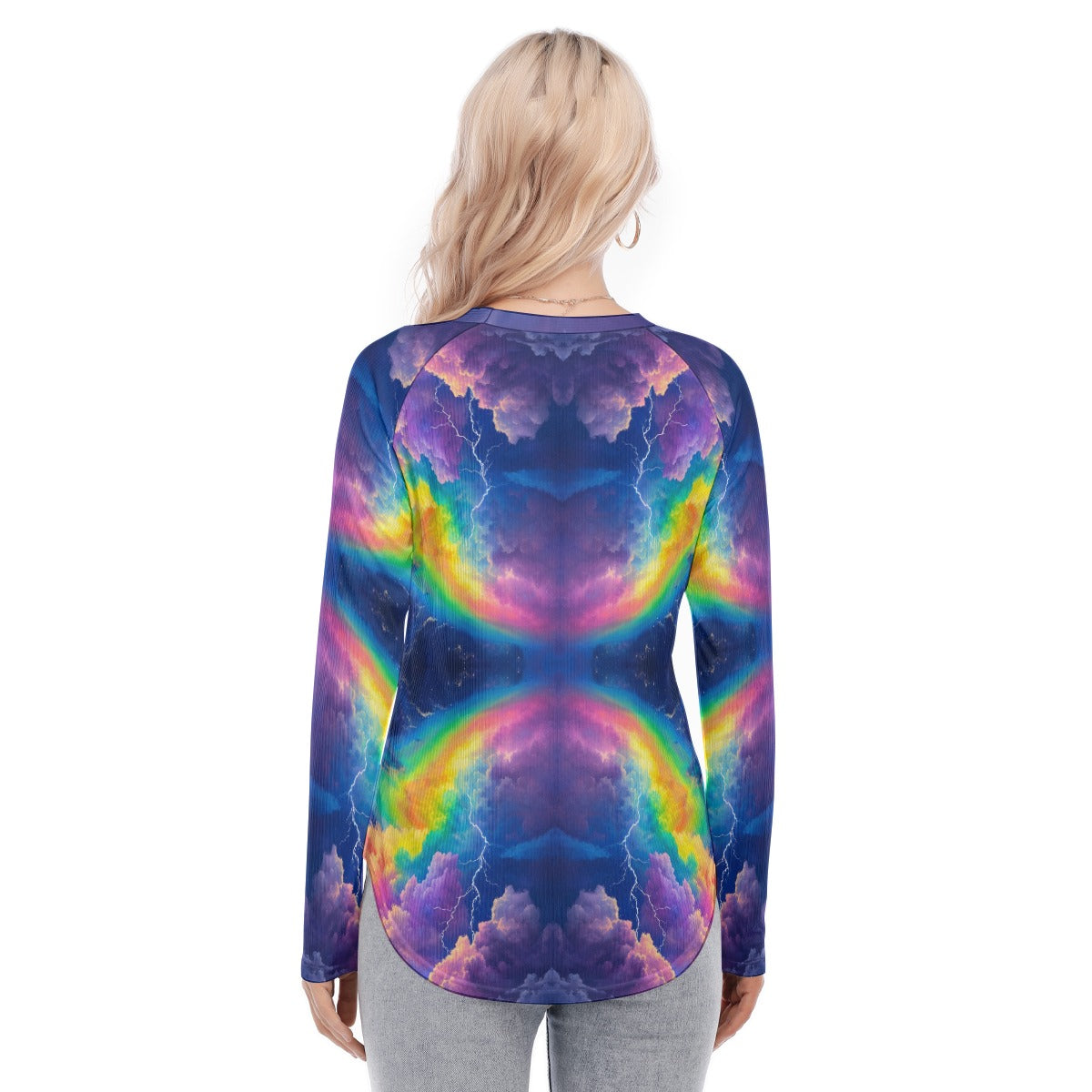 Women's Raglan Sleeves U-Shaped Hem Long Sleeves Blouse